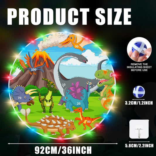 36 Large LED Dart Board, Double Sided Dartboard with 20 LED Sticky Balls Dinosaur Fun Giant Dartboard Shooting Toys Indoor Outdoor Sport Toys Dartboards Party Play Game Toys, Birthday Gifts