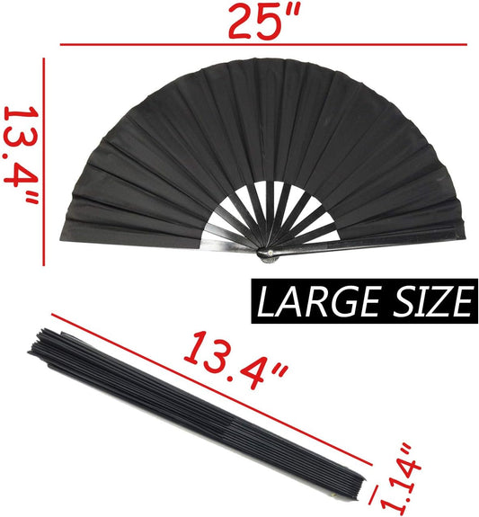 2PCS Large Folding Silk Hand Fans - Chinese Tai Chi Fans for Men and Women Performance, Dance, Decorations, Festival, Gift (Black X2)