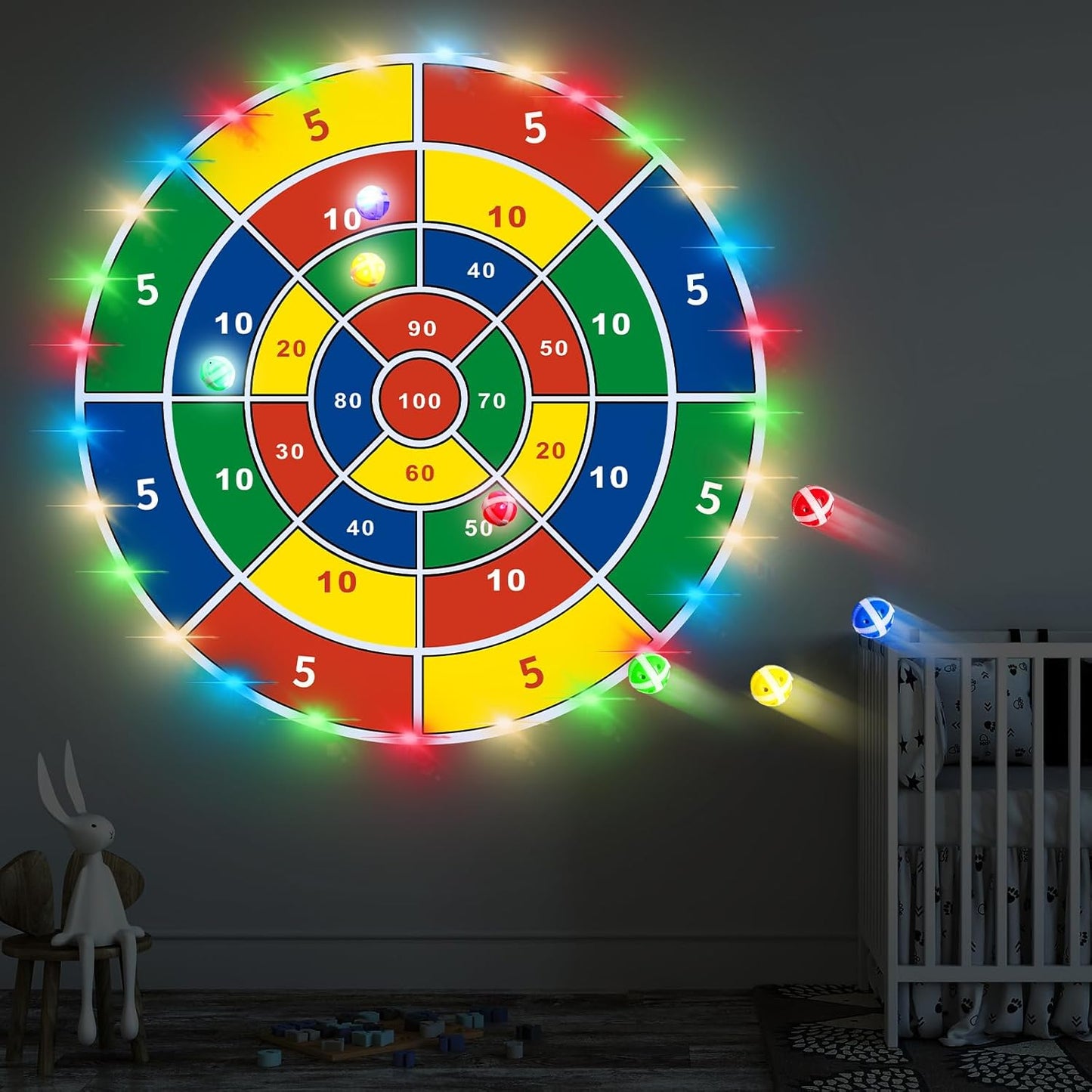 36 Large LED Dart Board, Double Sided Dartboard with 20 LED Sticky Balls Dinosaur Fun Giant Dartboard Shooting Toys Indoor Outdoor Sport Toys Dartboards Party Play Game Toys, Birthday Gifts