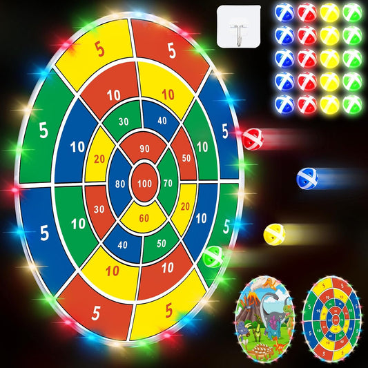 36 Large LED Dart Board, Double Sided Dartboard with 20 LED Sticky Balls Dinosaur Fun Giant Dartboard Shooting Toys Indoor Outdoor Sport Toys Dartboards Party Play Game Toys, Birthday Gifts