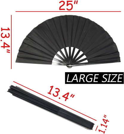 2PCS Large Folding Silk Hand Fans - Chinese Tai Chi Fans for Men and Women Performance, Dance, Decorations, Festival, Gift (Black X2)