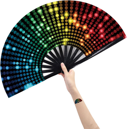 Large Folding Hand Rave Fan Popping Fan for Line Dancing Clacking Fans for Boots on the Ground Dance,Party,Decoration,Festival (DJ Lighting)