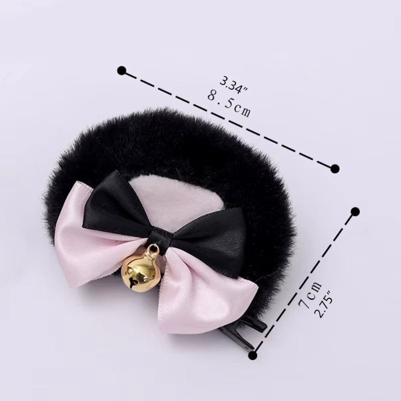 Round Bear Ears Hair Clips Faux Fur Sweet Double Bowknot Bell Plush Animal Hairpins Anime Lolita Kawaii Cosplay Barrette Decor
