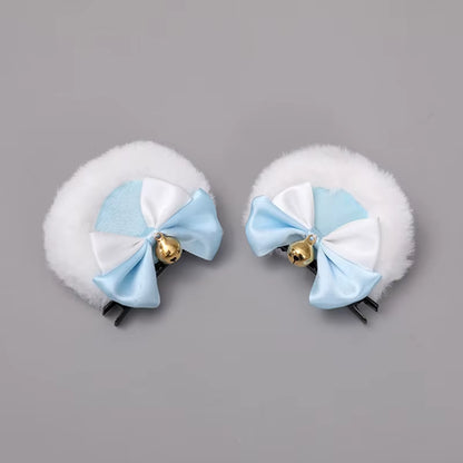 Round Bear Ears Hair Clips Faux Fur Sweet Double Bowknot Bell Plush Animal Hairpins Anime Lolita Kawaii Cosplay Barrette Decor