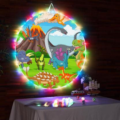 36 Large LED Dart Board, Double Sided Dartboard with 20 LED Sticky Balls Dinosaur Fun Giant Dartboard Shooting Toys Indoor Outdoor Sport Toys Dartboards Party Play Game Toys, Birthday Gifts