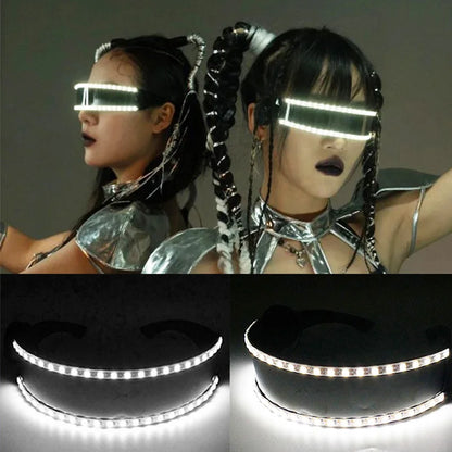 Cyberpunk Futuristic Luminous Cosplay Glasses Rave Cyber Light up Goggles LED Glowing Glasses for Man Women Dance Show Props