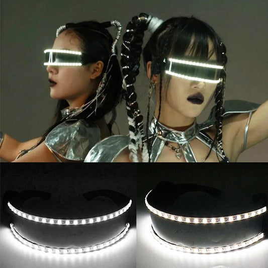 Cyberpunk Futuristic Luminous Cosplay Glasses Rave Cyber Light up Goggles LED Glowing Glasses for Man Women Dance Show Props