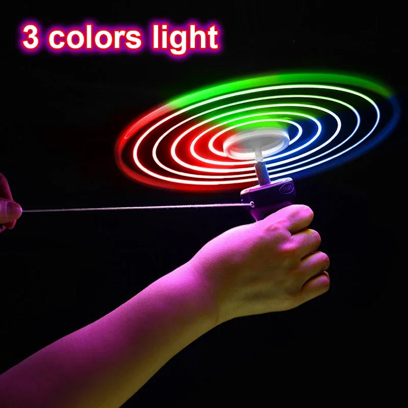 1Pc Pull Wire Glow UFO Funny Spinning Flyer Luminous LED Light Handle Top Classic Toys for Kids Outdoor Sport Parent-Child Game