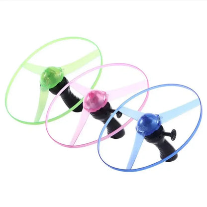 1Pc Pull Wire Glow UFO Funny Spinning Flyer Luminous LED Light Handle Top Classic Toys for Kids Outdoor Sport Parent-Child Game