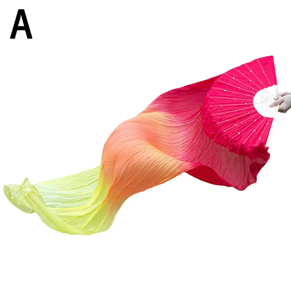 150Cm Ms.Belly Dancing Fan Gradient Color Dancer Practice Long Imitation Dance Props Imitation Silk Fans Belly Dance Fans
