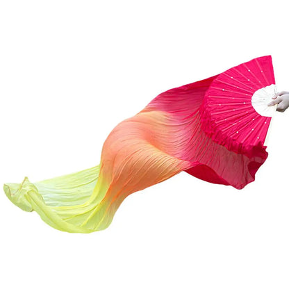 150Cm Ms.Belly Dancing Fan Gradient Color Dancer Practice Long Imitation Dance Props Imitation Silk Fans Belly Dance Fans