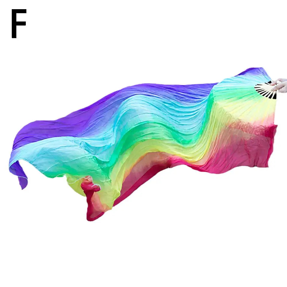 150Cm Ms.Belly Dancing Fan Gradient Color Dancer Practice Long Imitation Dance Props Imitation Silk Fans Belly Dance Fans