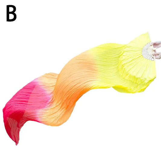 150Cm Ms.Belly Dancing Fan Gradient Color Dancer Practice Long Imitation Dance Props Imitation Silk Fans Belly Dance Fans