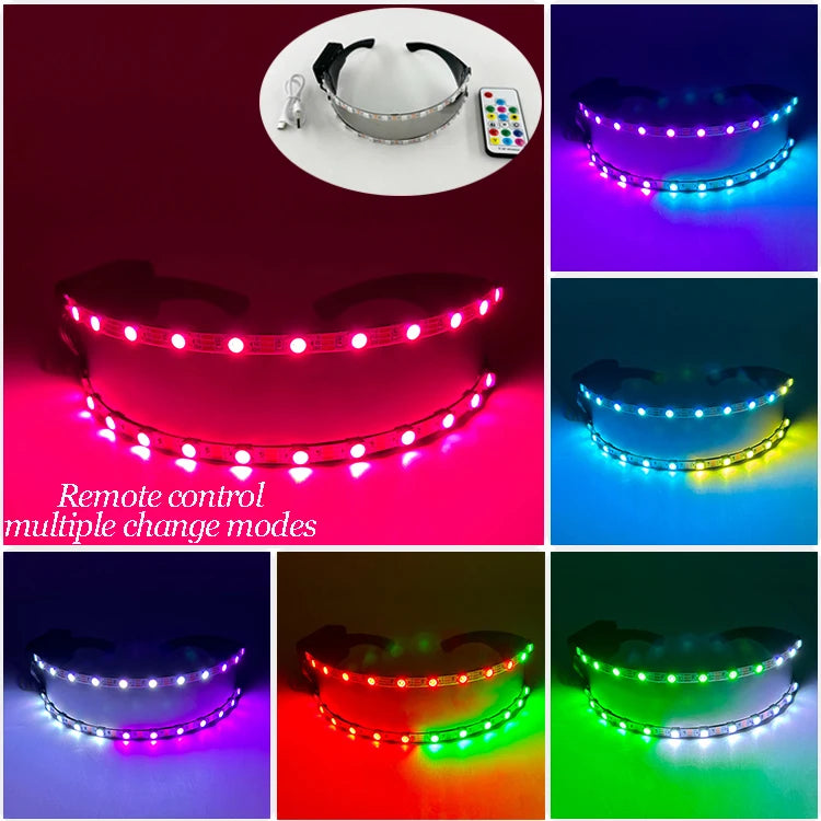 Cyberpunk Futuristic Luminous Cosplay Glasses Rave Cyber Light up Goggles LED Glowing Glasses for Man Women Dance Show Props