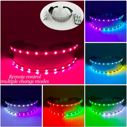 Cyberpunk Futuristic Luminous Cosplay Glasses Rave Cyber Light up Goggles LED Glowing Glasses for Man Women Dance Show Props