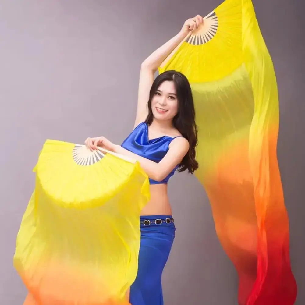 150Cm Ms.Belly Dancing Fan Gradient Color Dancer Practice Long Imitation Dance Props Imitation Silk Fans Belly Dance Fans