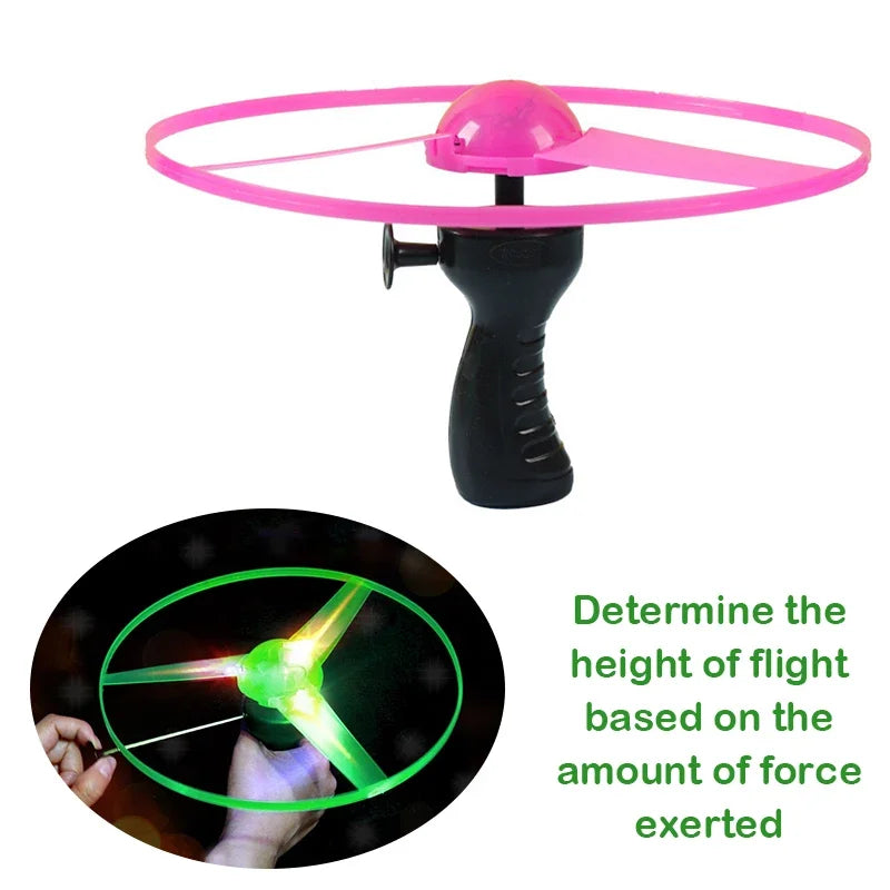 1Pc Pull Wire Glow UFO Funny Spinning Flyer Luminous LED Light Handle Top Classic Toys for Kids Outdoor Sport Parent-Child Game