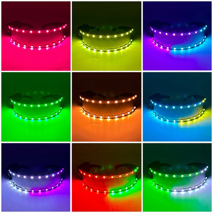 Cyberpunk Futuristic Luminous Cosplay Glasses Rave Cyber Light up Goggles LED Glowing Glasses for Man Women Dance Show Props