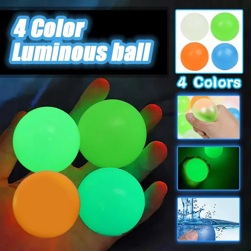 Luminous Wall Target Ball Sucker Sticky Decompression Toys Squeeze Ball for Kid Teen Adult Colorful TPR Toy Balls Color Random