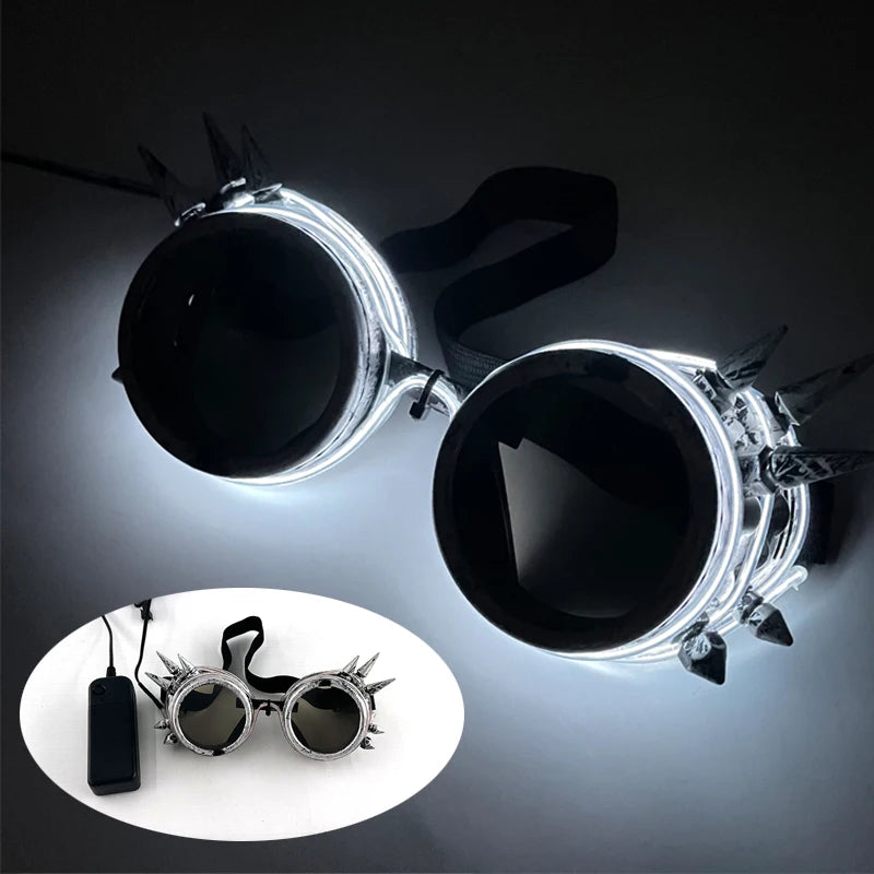 Cyberpunk Futuristic Luminous Cosplay Glasses Rave Cyber Light up Goggles LED Glowing Glasses for Man Women Dance Show Props