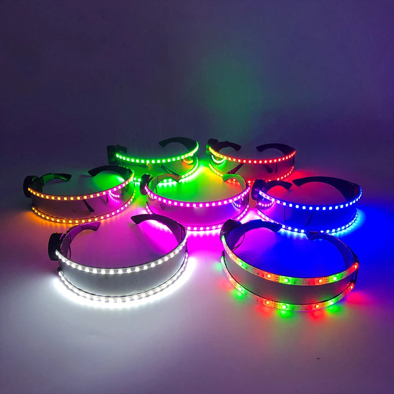 Cyberpunk Futuristic Luminous Cosplay Glasses Rave Cyber Light up Goggles LED Glowing Glasses for Man Women Dance Show Props
