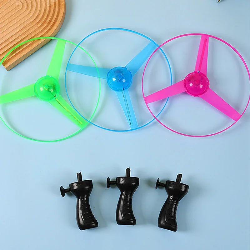 1Pc Pull Wire Glow UFO Funny Spinning Flyer Luminous LED Light Handle Top Classic Toys for Kids Outdoor Sport Parent-Child Game