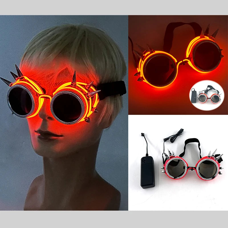 Cyberpunk Futuristic Luminous Cosplay Glasses Rave Cyber Light up Goggles LED Glowing Glasses for Man Women Dance Show Props