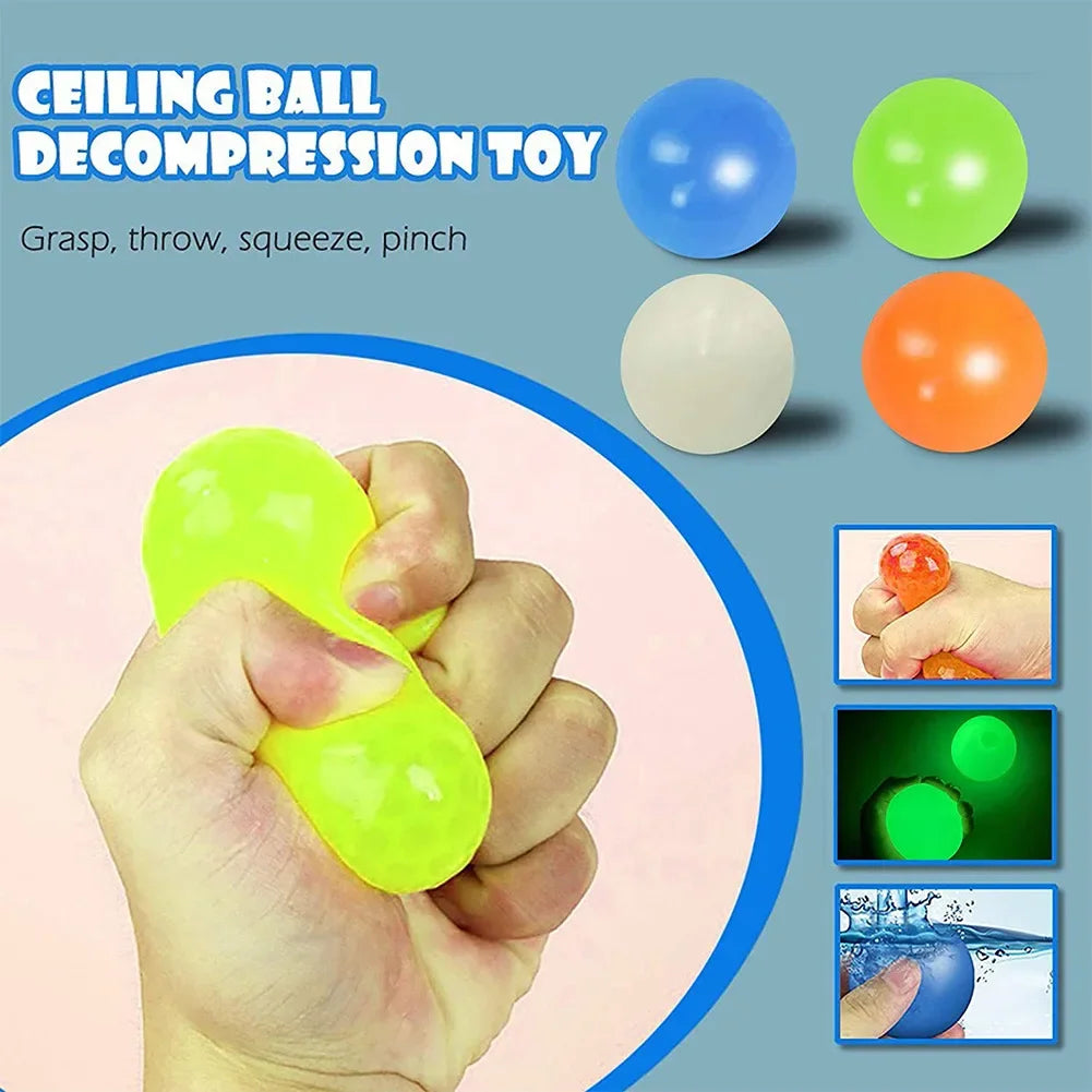 Luminous Wall Target Ball Sucker Sticky Decompression Toys Squeeze Ball for Kid Teen Adult Colorful TPR Toy Balls Color Random
