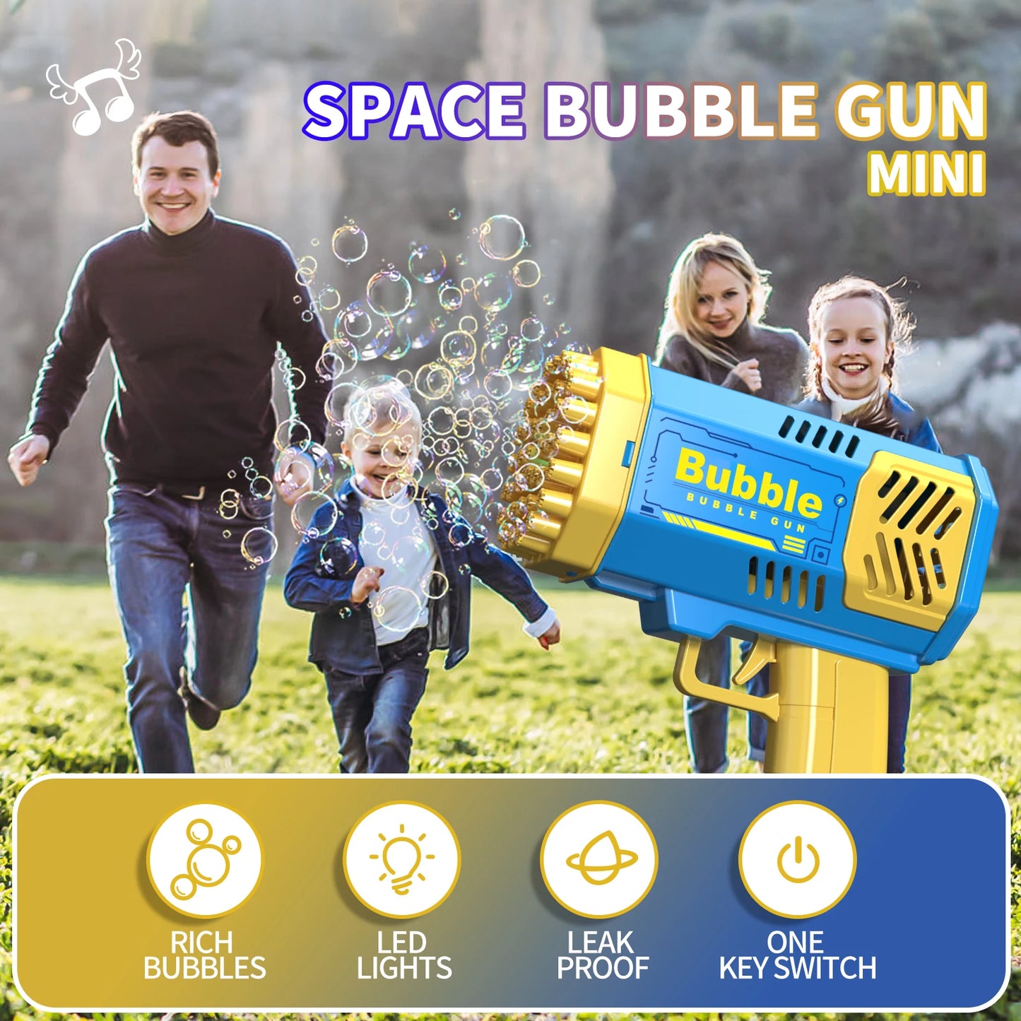 40 Holes Electric Bubble Machine Handheld Automatic Space Light Bubble Gun Kids Outdoor Battle Toys without Bubble Water