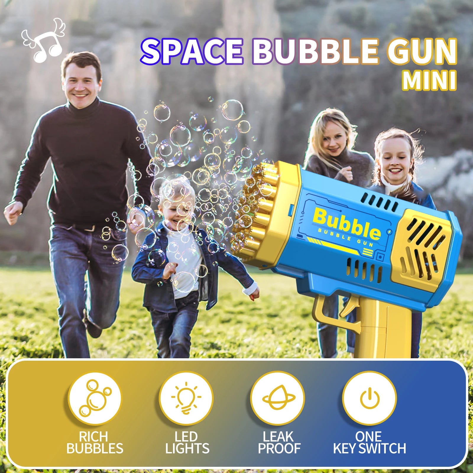 40 Holes Electric Bubble Machine Handheld Automatic Space Light Bubble Gun Kids Outdoor Battle Toys without Bubble Water
