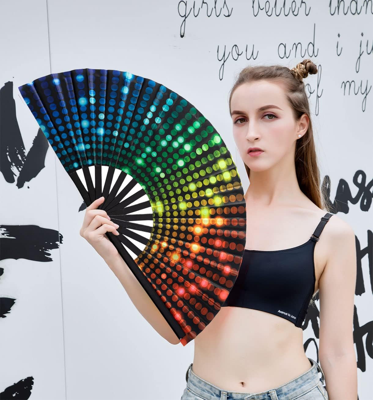 Large Folding Hand Rave Fan Popping Fan for Line Dancing Clacking Fans for Boots on the Ground Dance,Party,Decoration,Festival (DJ Lighting)
