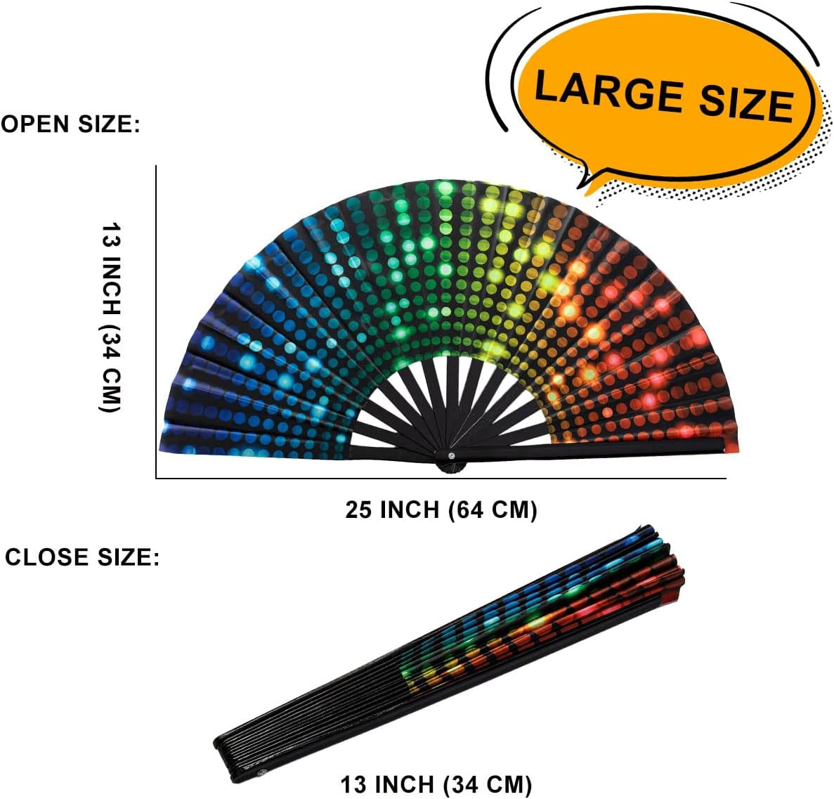 Large Folding Hand Rave Fan Popping Fan for Line Dancing Clacking Fans for Boots on the Ground Dance,Party,Decoration,Festival (DJ Lighting)